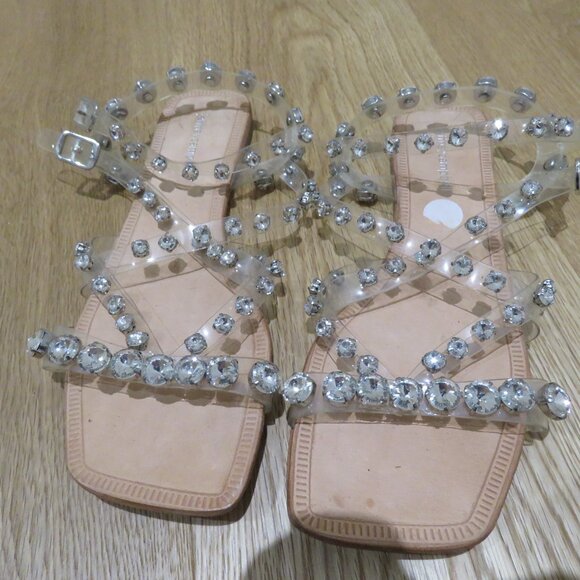 JEFFREY CAMPBELL Amaryl Clear Crystal Studded Flat Sandals Shoes - Size US 8 - Picture 6 of 13